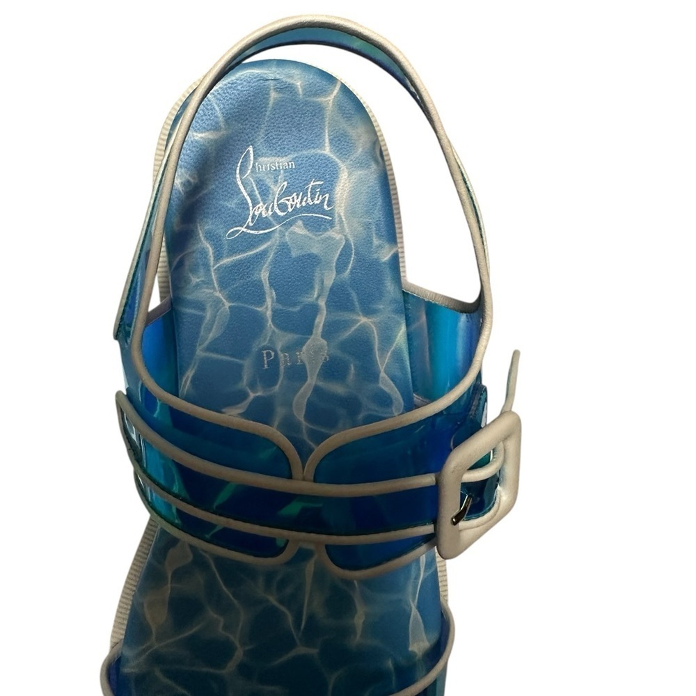 Christian Louboutin Nappa PVC Duniss Cool Flat Sandals Blanco/Blue Sz 39 - Picture 3 of 16